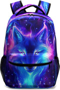 Wolf Galaxy Backpack for Boys Girls Cool Starry Sky Wolf Kids Bookbag Blue Purple Animal Print School Bag Lightweight