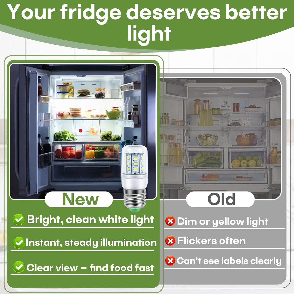 4 Pcs E27 KEI D34L Refrigerator Light Bulb, Compatible with Frigidaire