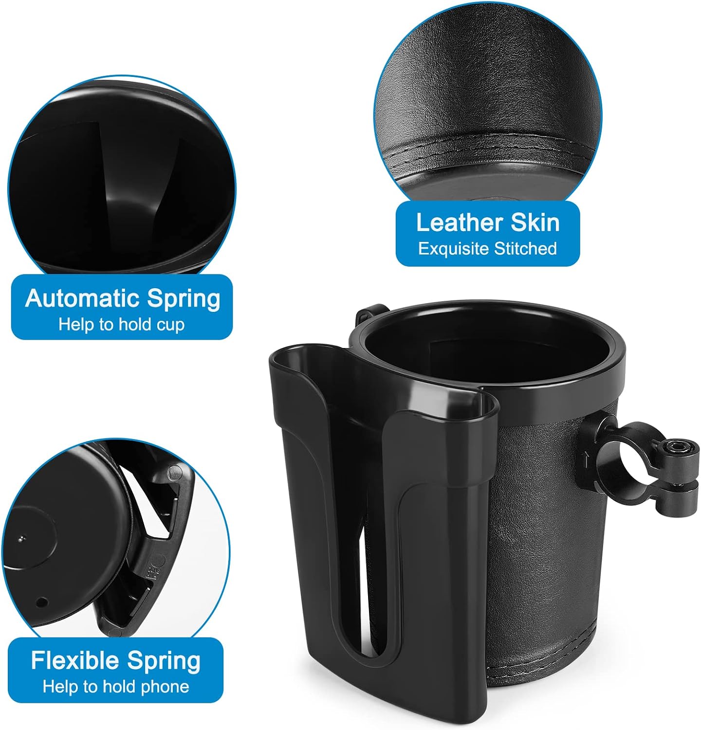 3-in-1 Bike Cup Holder with Cell Phone Keys Holder, Bike Water Bottle Holders, Universal Bar Drink Cup Can Holder for