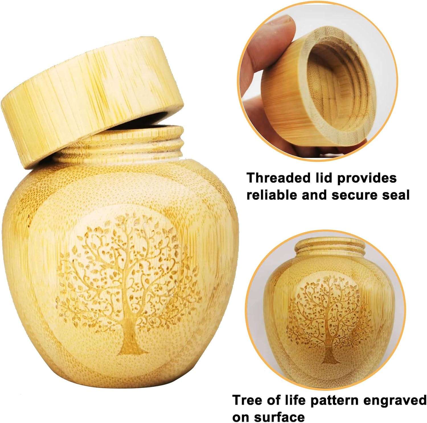 Mini Scattering Urns for Human Ashes Adult, Tree of Life Pattern Engraved Biodegradable Bamboo Urns, 2.1''x2.6''