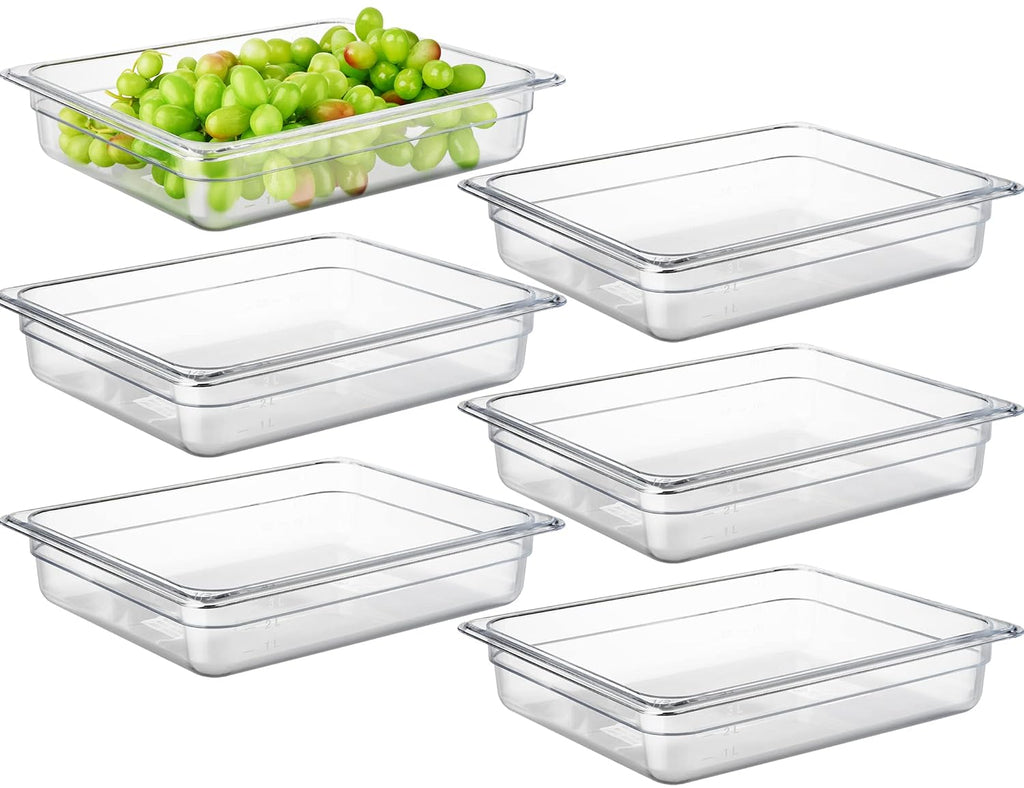 6-Pack 1/2 Size 2.5" Deep NSF Polycarbonate Food Pans | Dishwasher & Freezer Safe Clear Container for Prep Tables