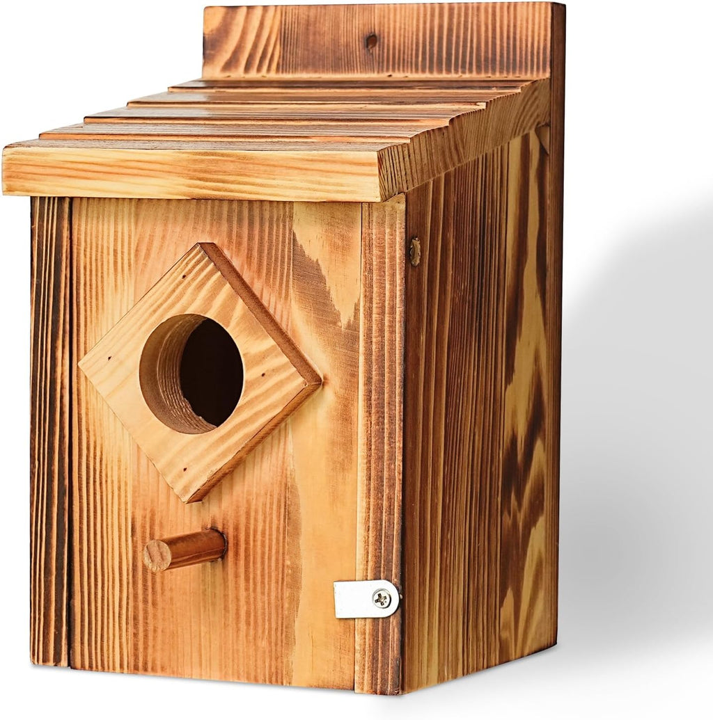 Waterproof Wooden Blue Bird House, Weather-Treated Bird Box for Outdoors