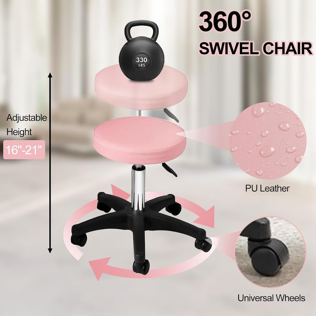 Massage Table Tattoo Chair with Hydraulic Stool, 300 lb Capacity, Pink