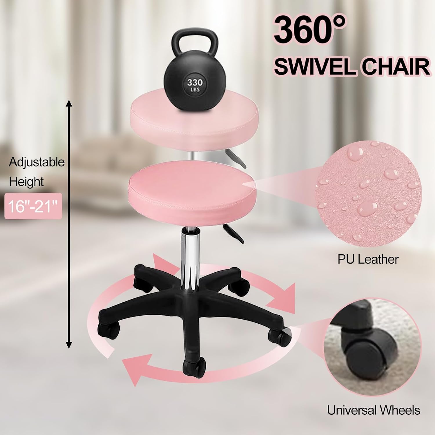 Massage Table Tattoo Chair with Hydraulic Stool, 300 lb Capacity, Pink