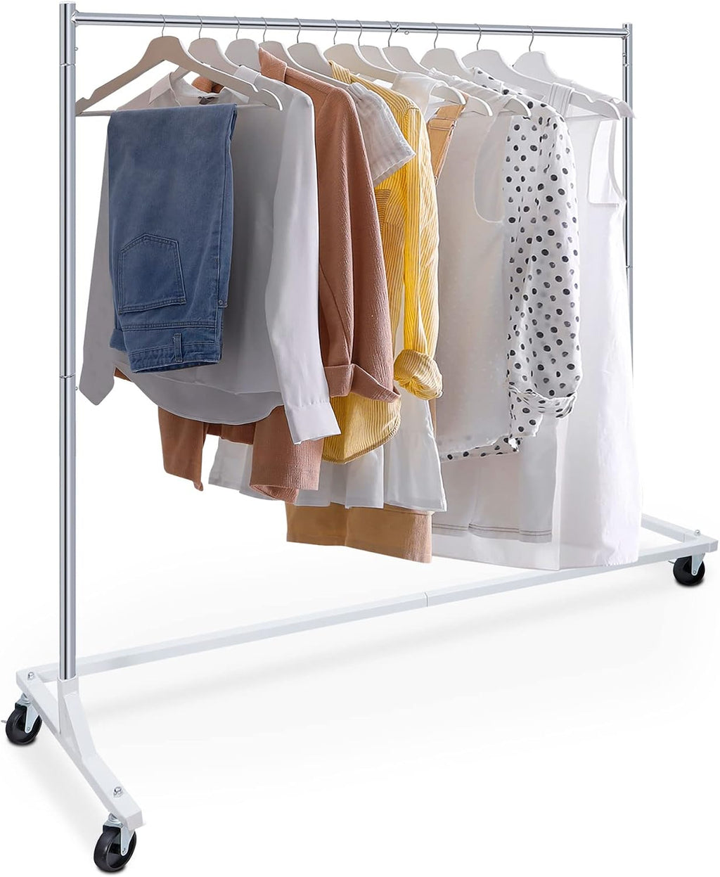 Heavy Duty Clothes Rack Z Base Commercial Grade Garment Rack on Wheels Rolling Clothes Hanging Organizer, All Steel