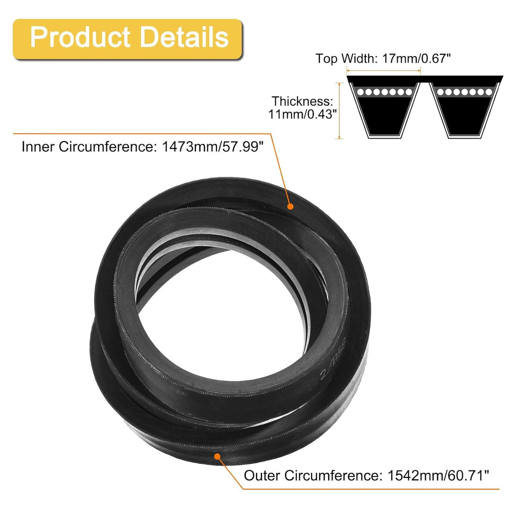uxcell 2/B58 Classic Wrapped 2 Banded 61" Outer Circ B Profile V-Belt
