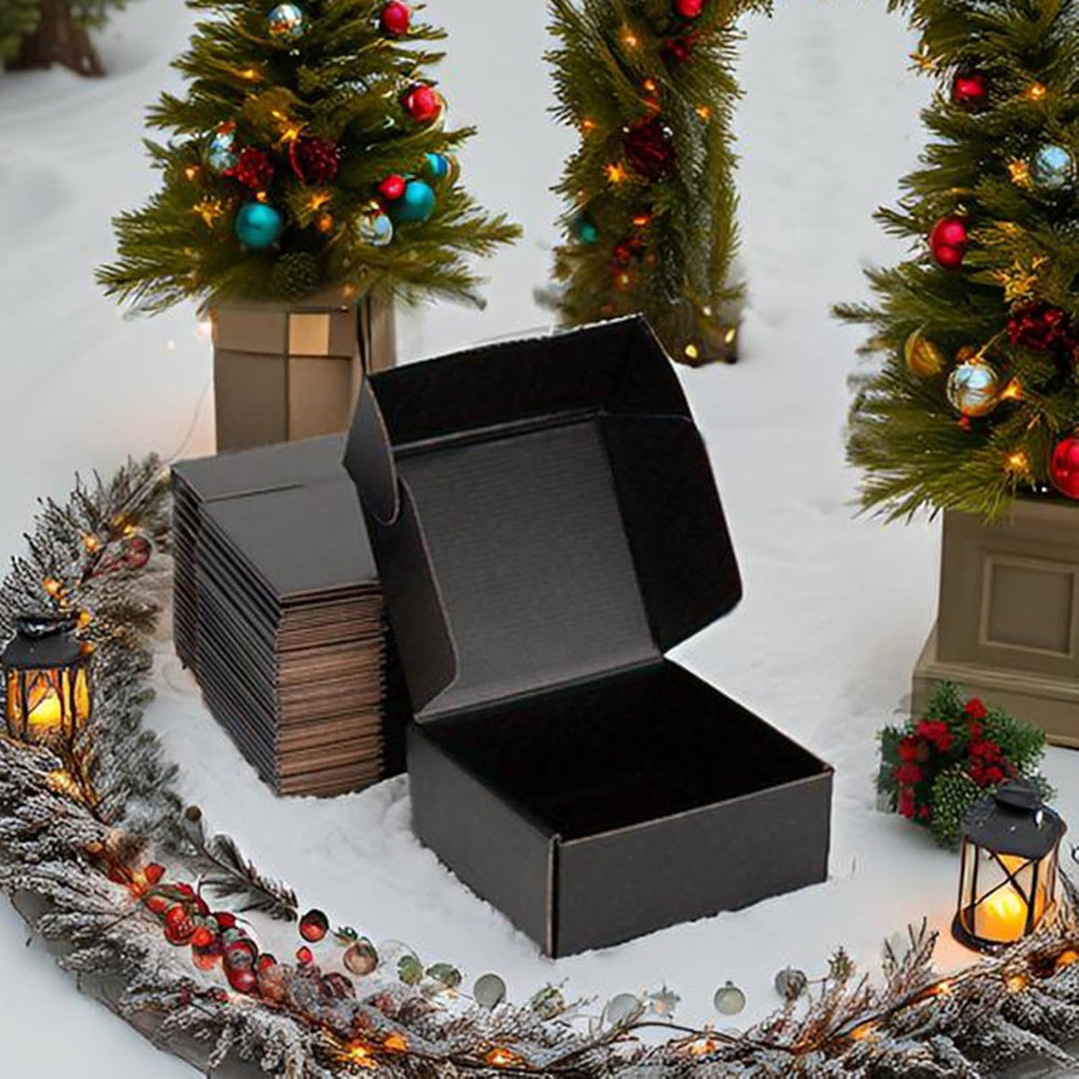 8x8x3 Black Shipping Boxes for Small Business, Packing, 25 Pack
