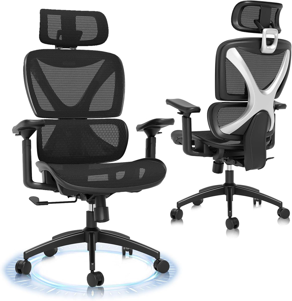 Ergonomic Office Chair, Big and Tall Mesh Chair with Lumbar Support, 3D armrest - 215° Rotation, Adjustable Headrest