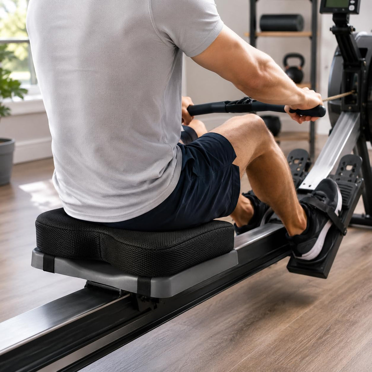 Rowing Machine Seat Cushion for Horizon Fitness Oxford 3 2015-2022, Thick Padded Seat Pad with Breathable Mesh, Adjustable Straps, Textured Bottom for Indoor Workouts