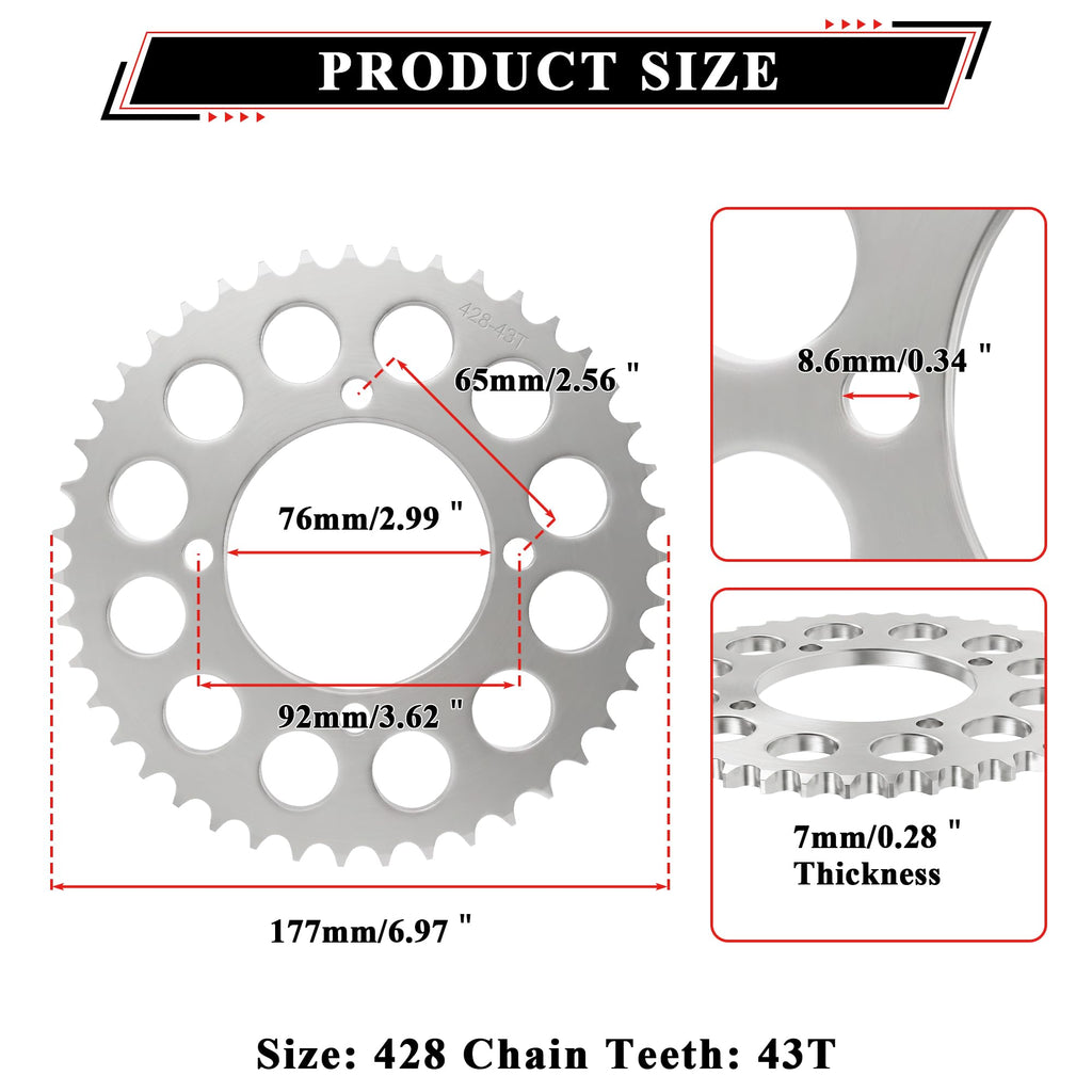 ZHEBEIMU 43Tooth Rear Sprocket 428 Chain 4 Hole Bore