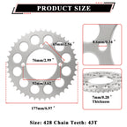 ZHEBEIMU 43Tooth Rear Sprocket 428 Chain 4 Hole Bore