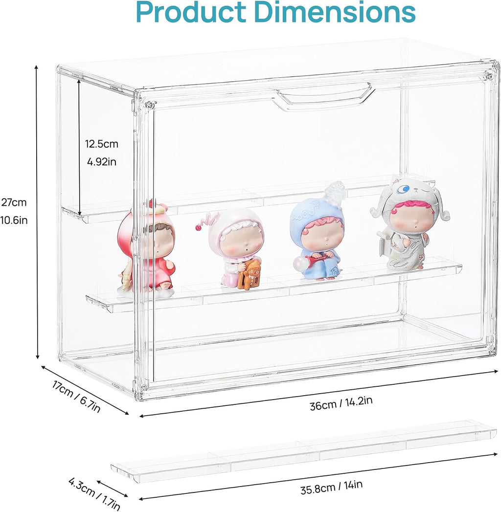 1 Pack Acrylic Display Case, Stackable Figure Display Case with Magnetic Door & Adjustable Shelves, Clear