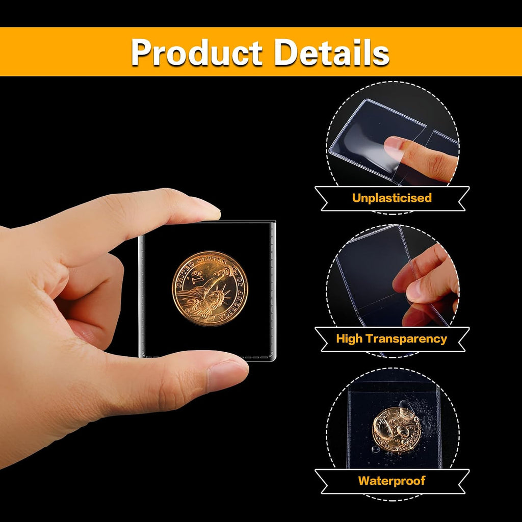 200-Pack 2 x 2 Inch Double-Pocket-Coin-Flips - Coin Pocket Holders, Unplasticized Coin Sleeves, Vinyl Coin Collection