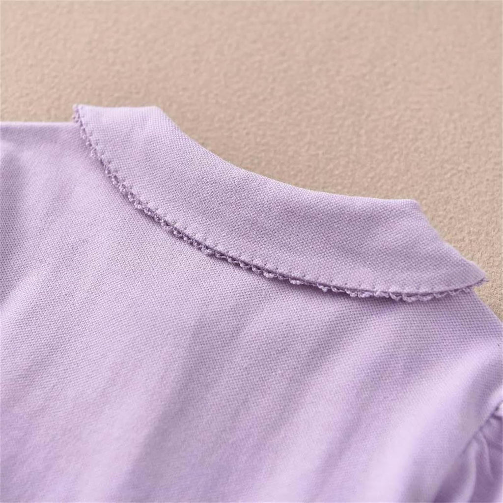 Girls Pure Cotton Polos Puff Sleeve Cute Peter Pan Collar Shirt Purple | Back to School Clothes for Teen Girls Kids