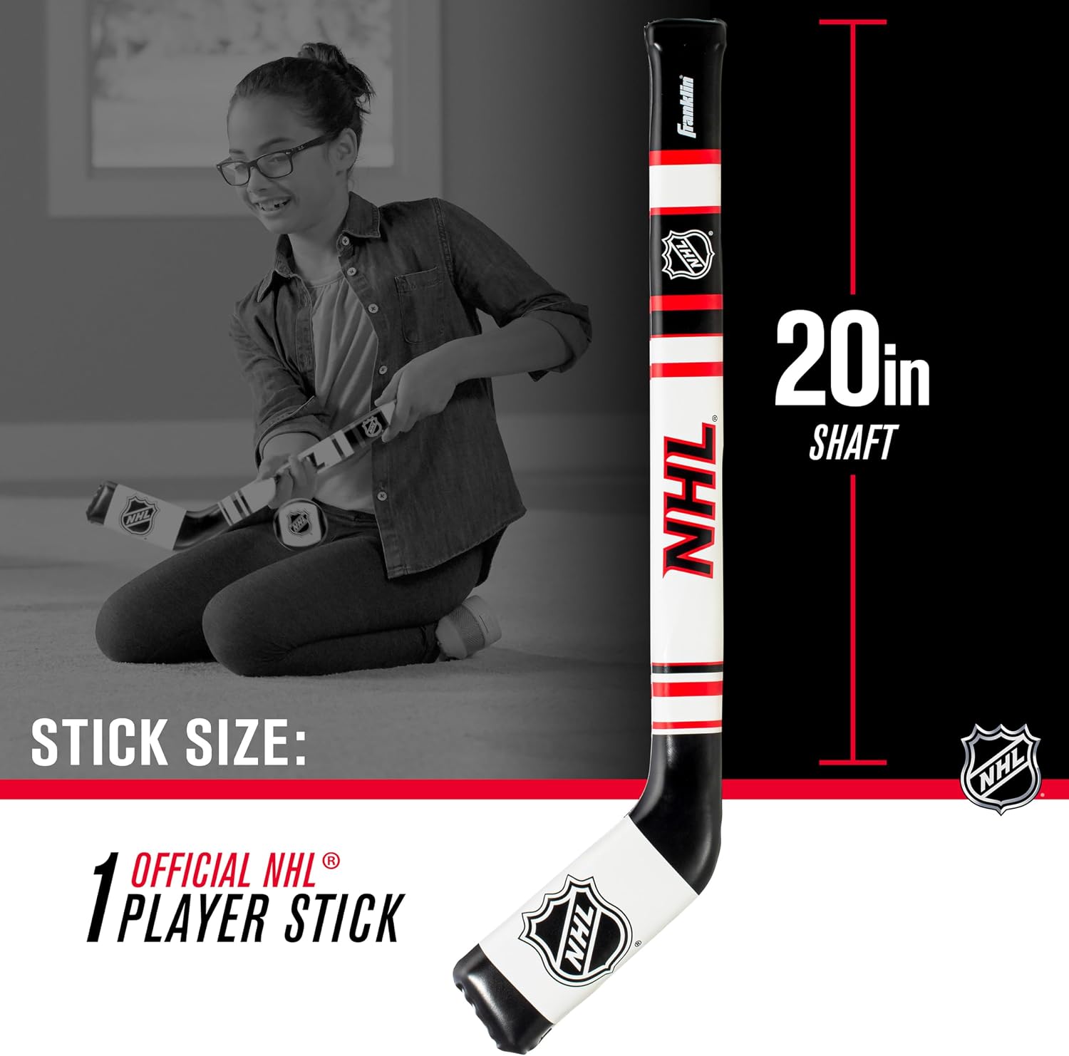 Franklin Sports NHL Kids Hockey Stick & Ball Set, Soft Sport Technology, 24.5 in, for Ages 3+ | Builds Hand-Eye