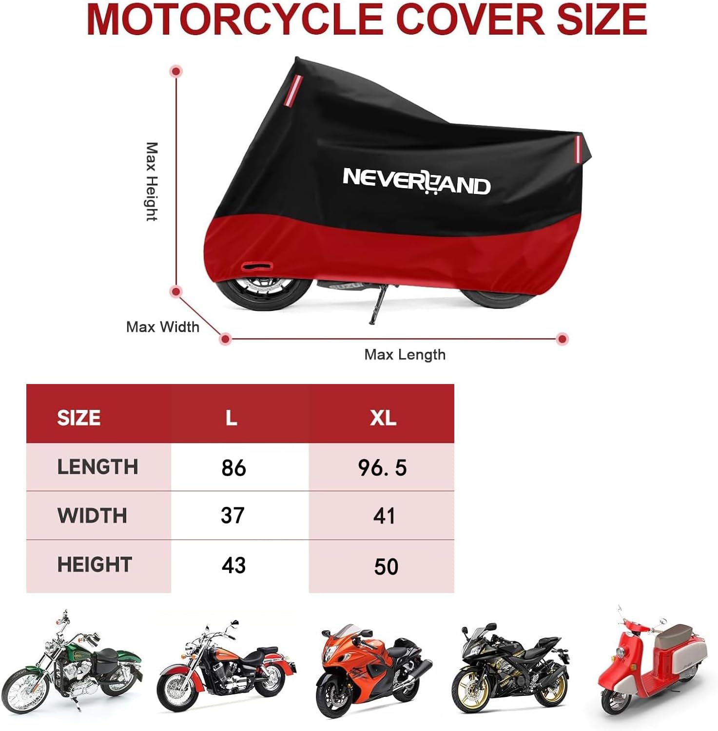 Motorcycle Cover 300D Waterproof Outdoor All Weather Protection | Universal Scooter Cover Against Dust, Rain, UV with