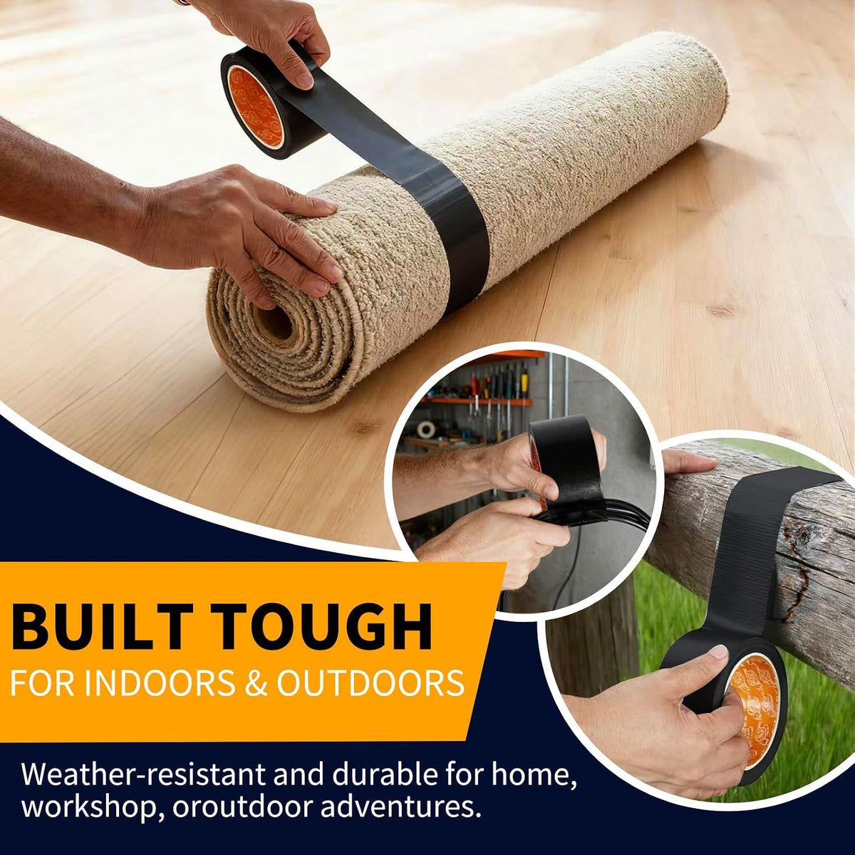 Black Duct Tape Waterproof, 2 Pack, 2 Inch x 40 Yards Total