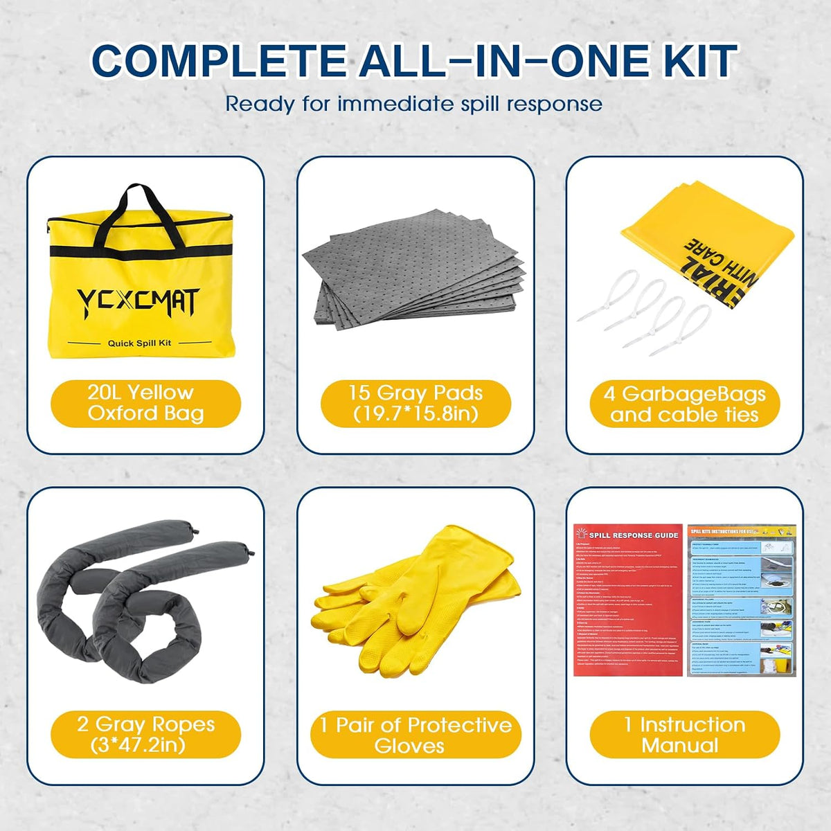 Universal Spill Kit for Chemical, Water & Garage Oil Cleanup 2 Pack