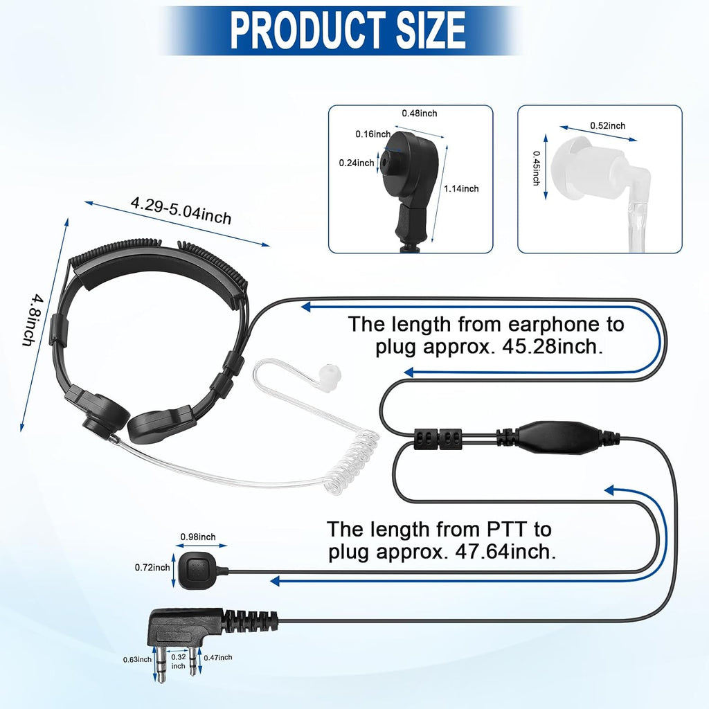 Tactical Throat Mic Headset Earpiece for Baofeng UV5R UV5R+ BF-888S | 1-Pack Walkie Talkie Acoutic Tube Earpiece PTT