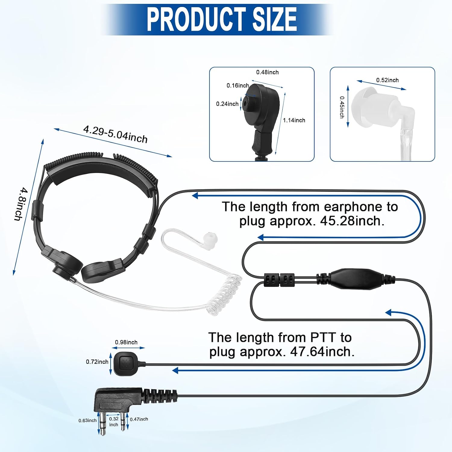 Tactical Throat Mic Headset Earpiece for Baofeng UV5R UV5R+ BF-888S | 1-Pack Walkie Talkie Acoutic Tube Earpiece PTT