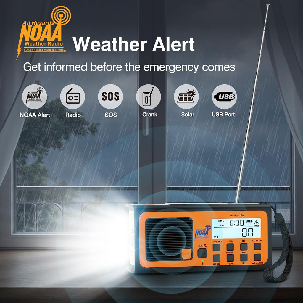 Emergency Radio NOAA Weather Alert with Hand Crank | Radio Portable AM FM SW, 18500mWh Rechargeable Battery Operated
