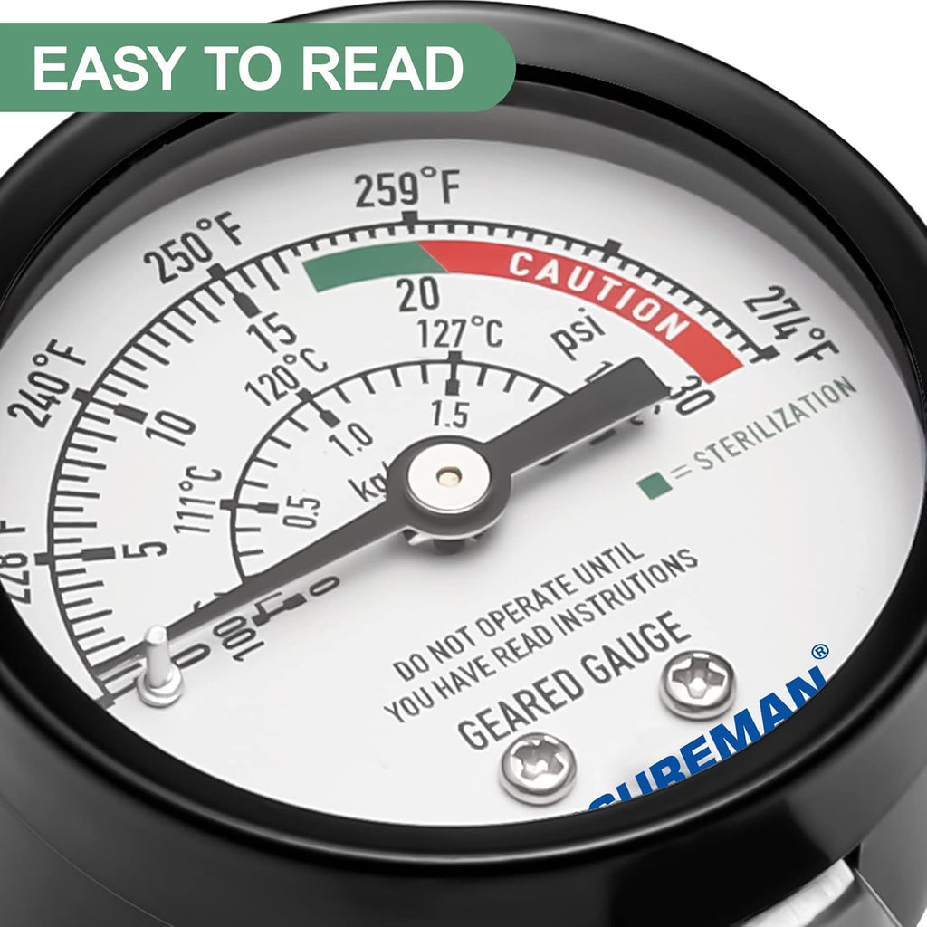 Black Steel Pressure Cooker Gauge, Pressure Canner Gauge, Steam Pressure Gauge, 2" Dial, Lower Mount, Including