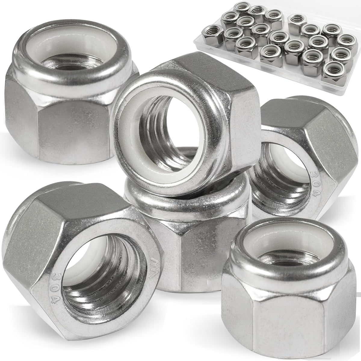 1/2-13 Lock Nut, 20Pcs Stainless Steel Nylock Insert Locking Nut