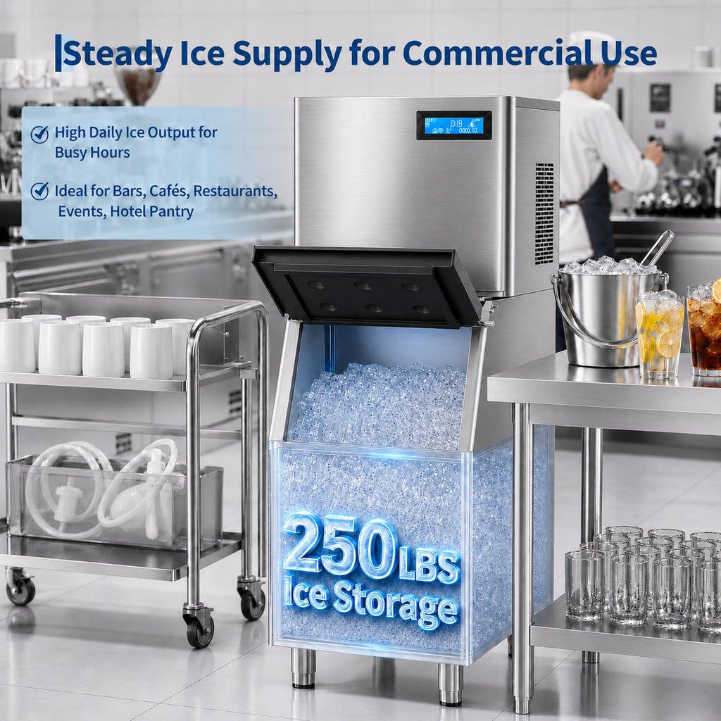 Commercial Ice Maker Machine, 400 Lbs/24H with 250 LBS Ice Bin Storage