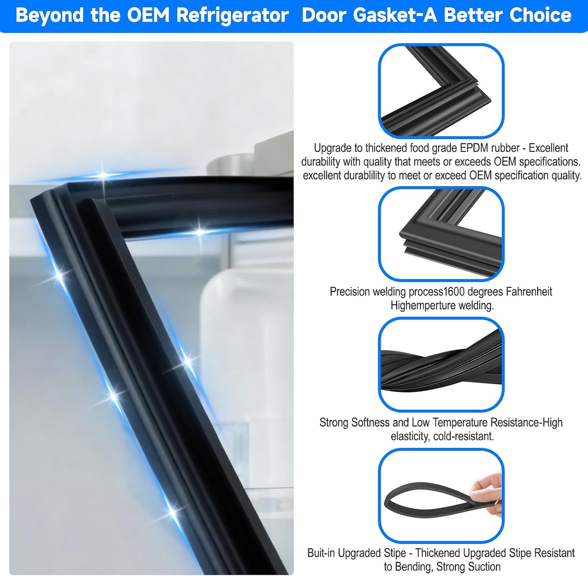 UPGRADED 39.57"x17.13" ADX73550627 Refrigerator Door Gasket Replacement Compatible with LG and Kenmore Refrigerator French Door Seal LFX28968D,LFXS26566S,LMXS27676D Fridge Gasket Right Side Black