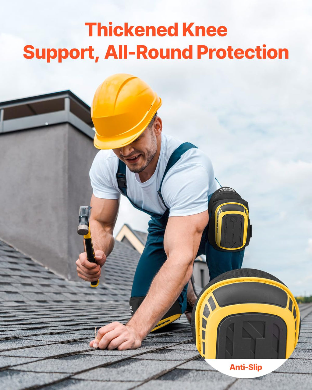 Knee Pads for Work, Extended Heavy Duty Construction Knee Pads with 2 Extension Straps, Foam Gel Cushion, Anti-slip
