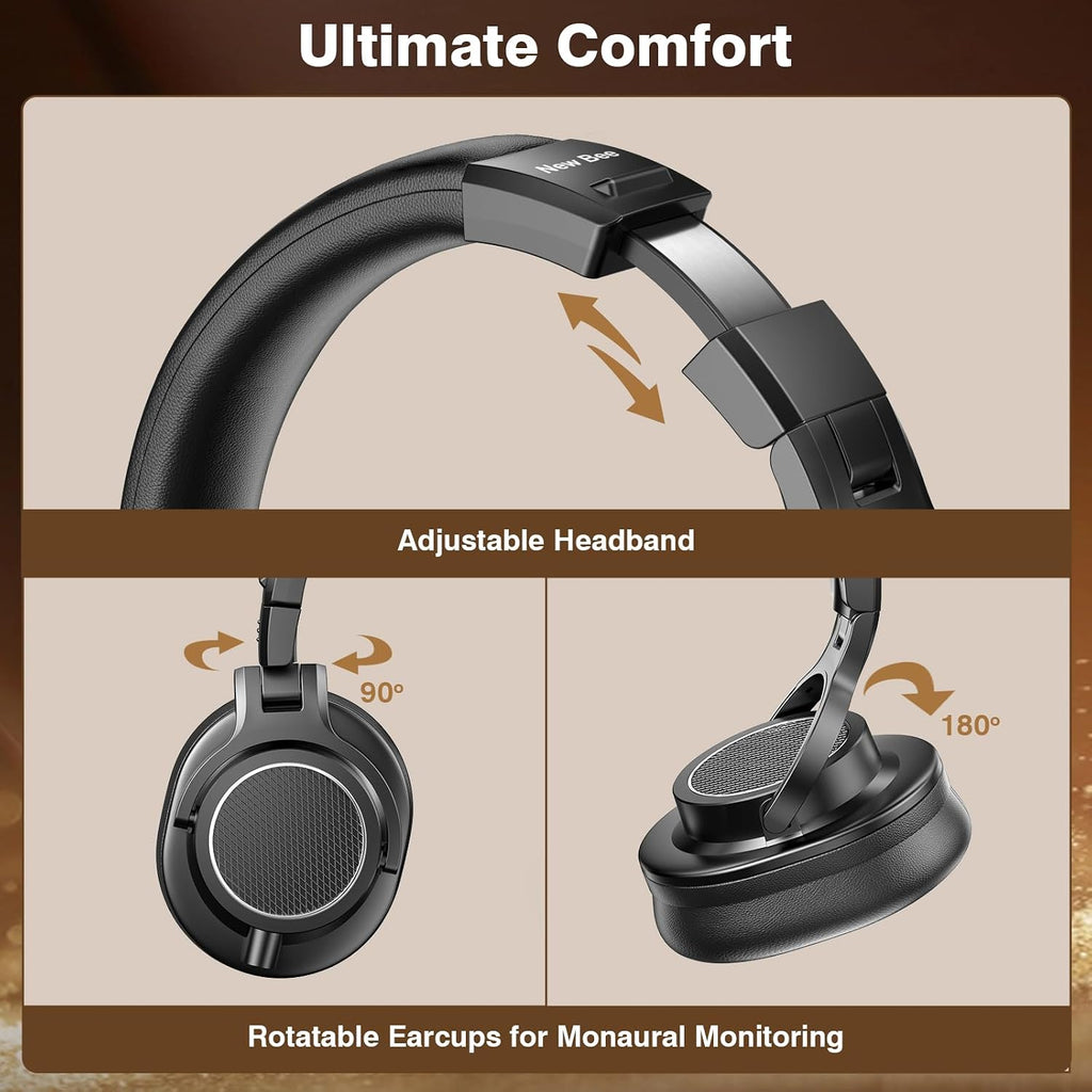 Studio Headphones, Wired Headphones with 50mm Drivers, Professional DJ Headphones for Recording Mixing Podcast Guitar