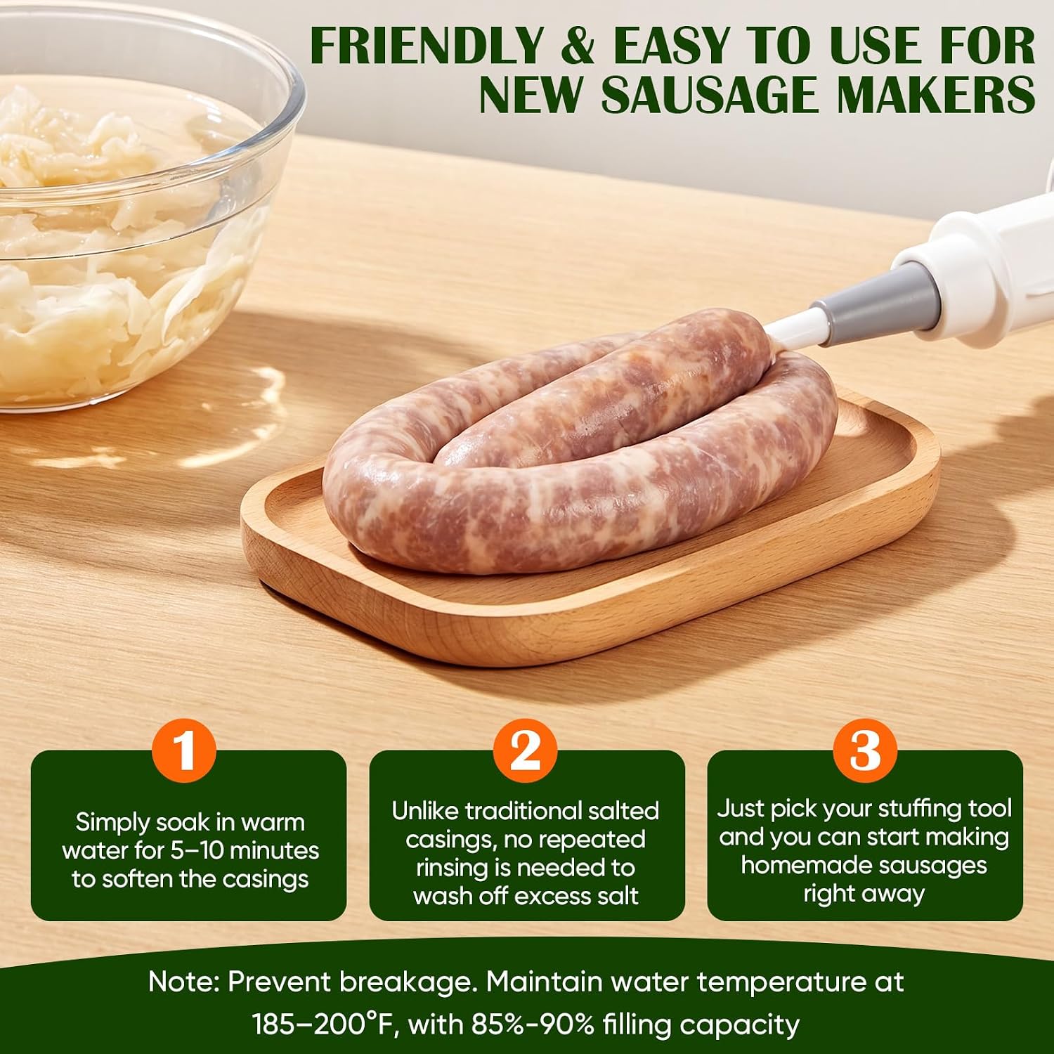 Edible Drying Natural Sausage Casing, Sausage Casings for Flavorous Homemade Sausages Ham,Breakfast Sausage,Italian