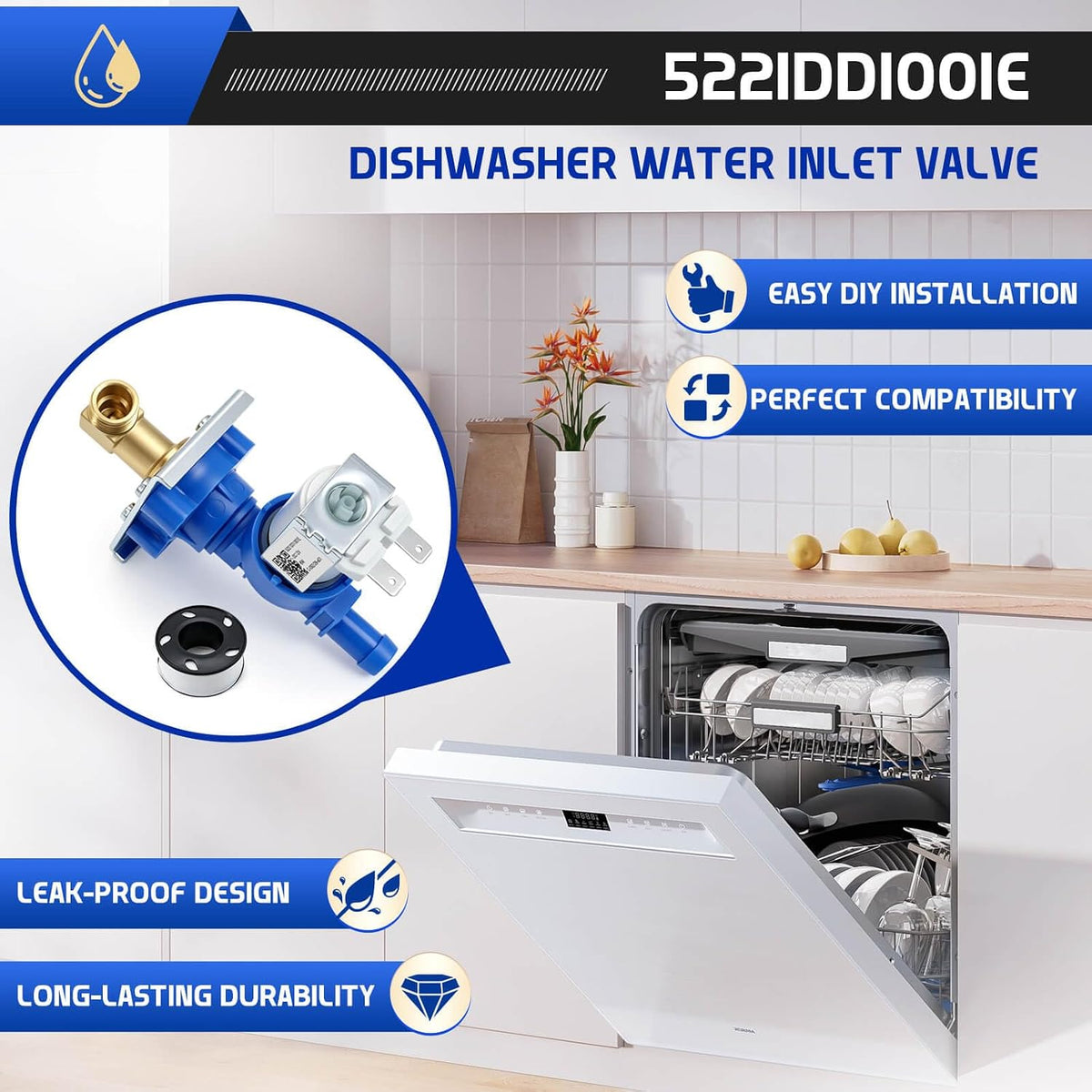 5221DD1001E Dishwasher Water Inlet Valve Compatible with LG Dishwasher