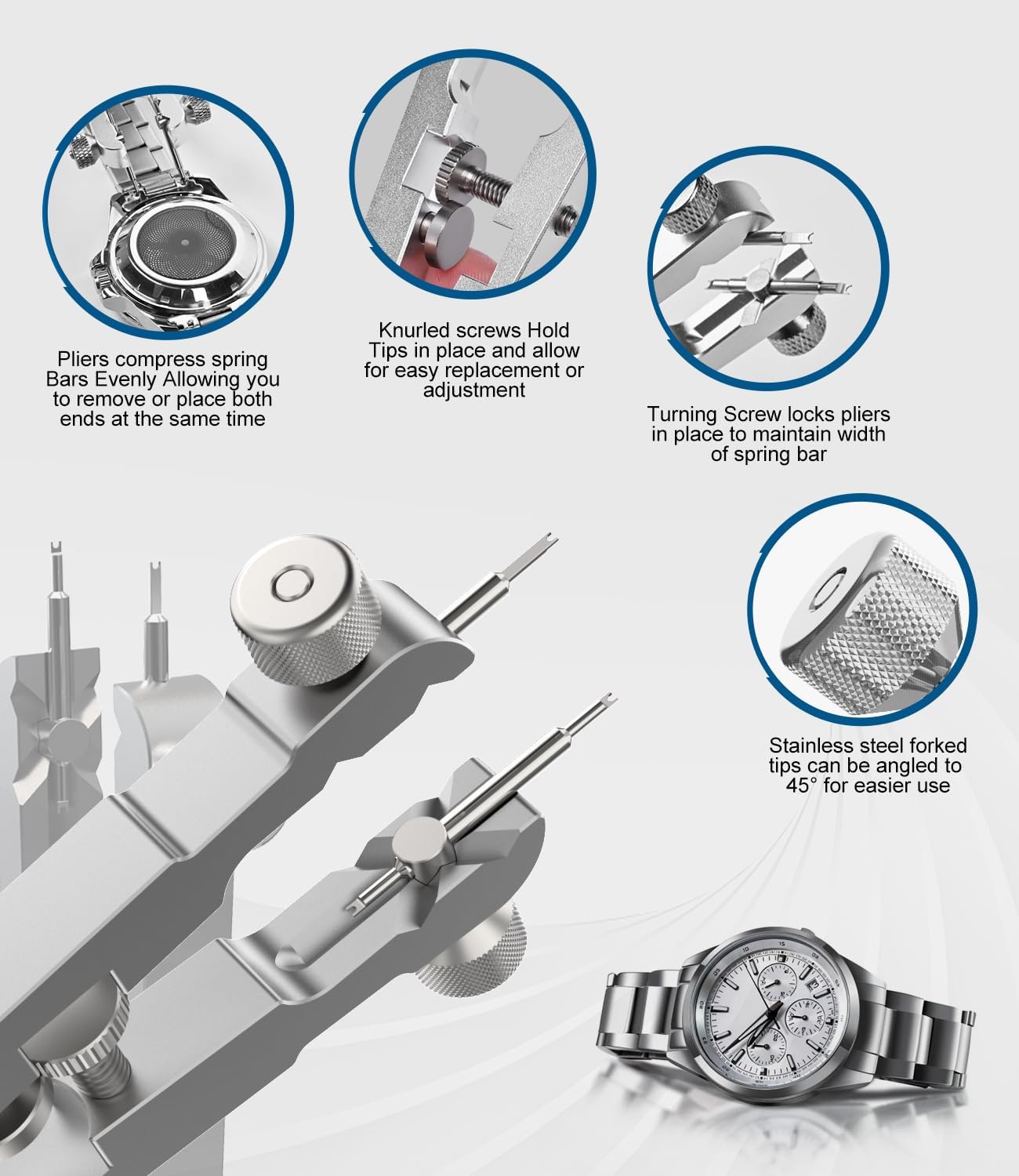 Watch Spring Bar Plier Tool Kit, 6825 Spring Bar Tweezer Tool with Durable 8 Alloy Steel Pins for Watch Wrist Bands