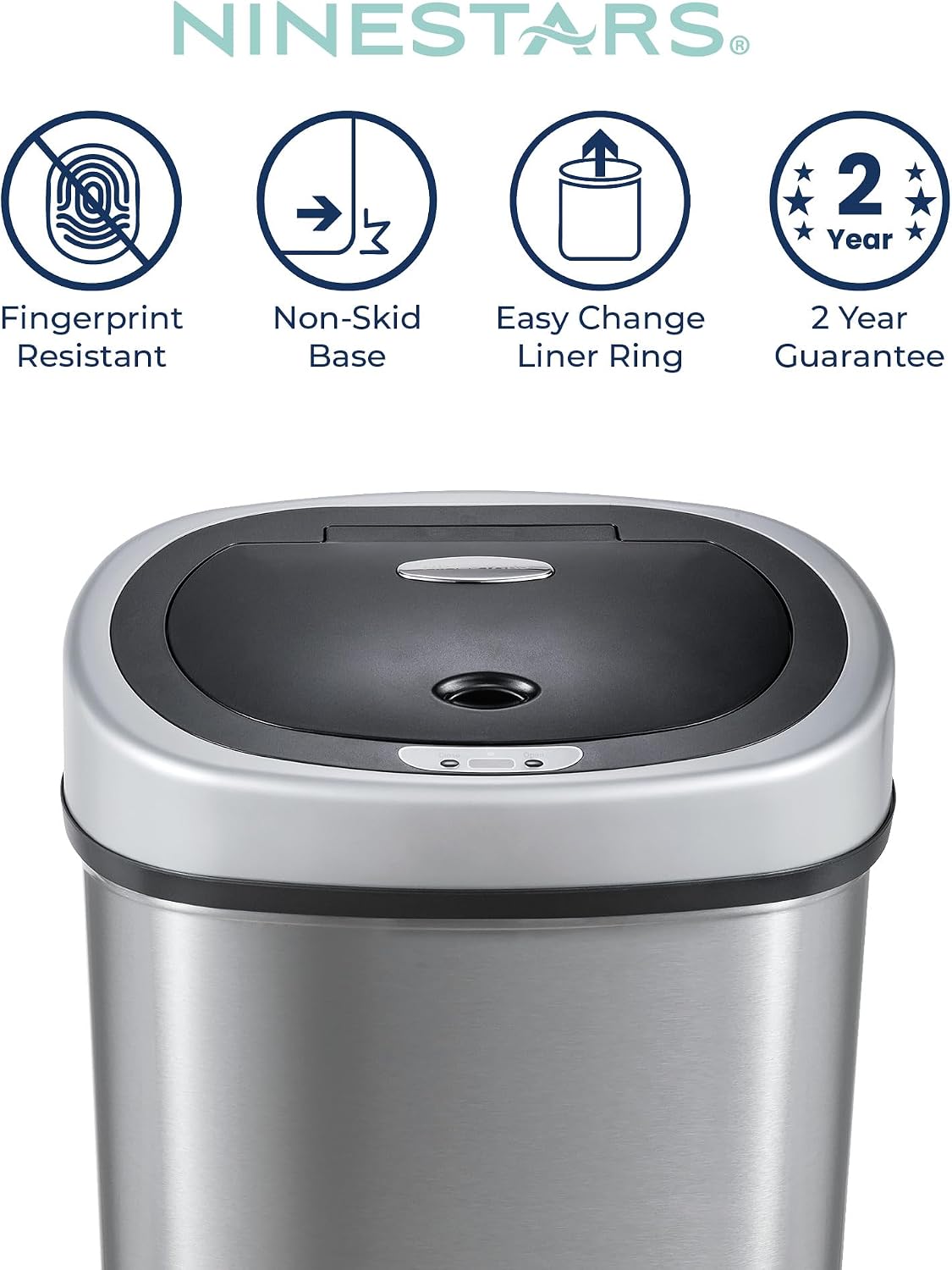 13 Gallon Oval Automatic Trash Can, 50L Touchless Motion Sensor Kitchen Garbage Can with Odor-Sealing Black Lid