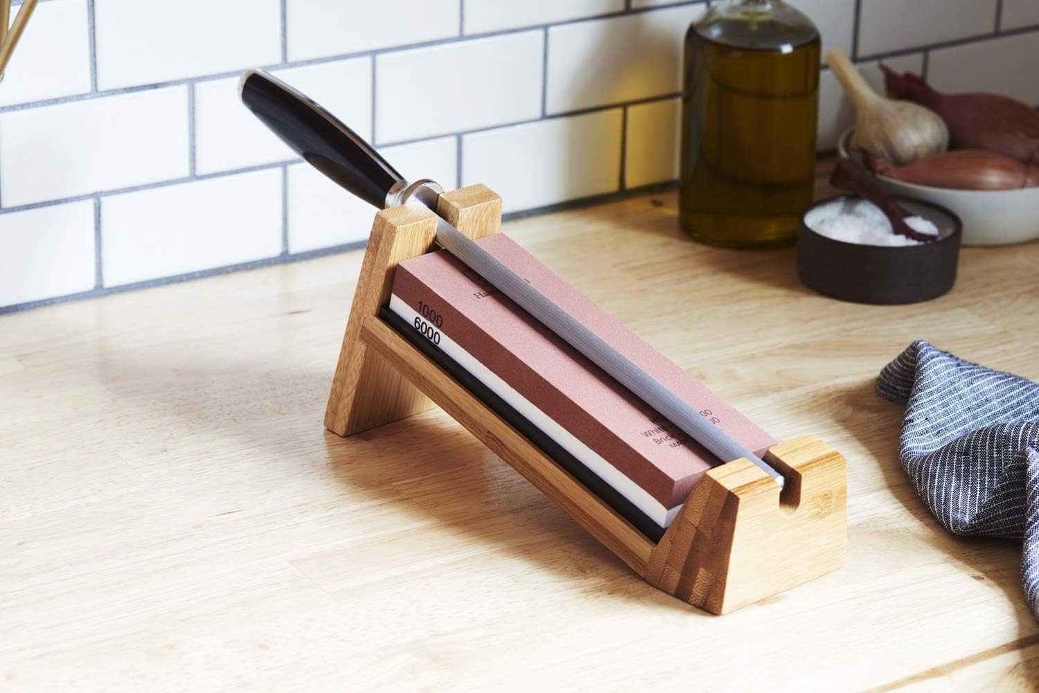 3-Piece Knife Sharpening System | Whetstone Knife Sharpener Kit With Honing Rod | Professional Knife Sharpener For