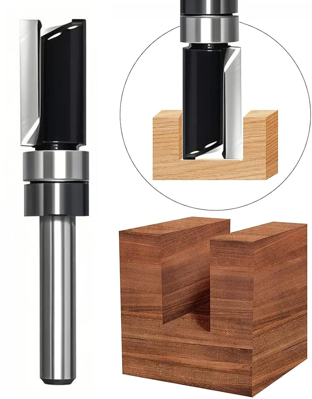 Pattern Flush Trim Router Bit 1/4 Shank Carbide Tipped Router Template Bit | Top Bearing Flush Trim Bits with 5