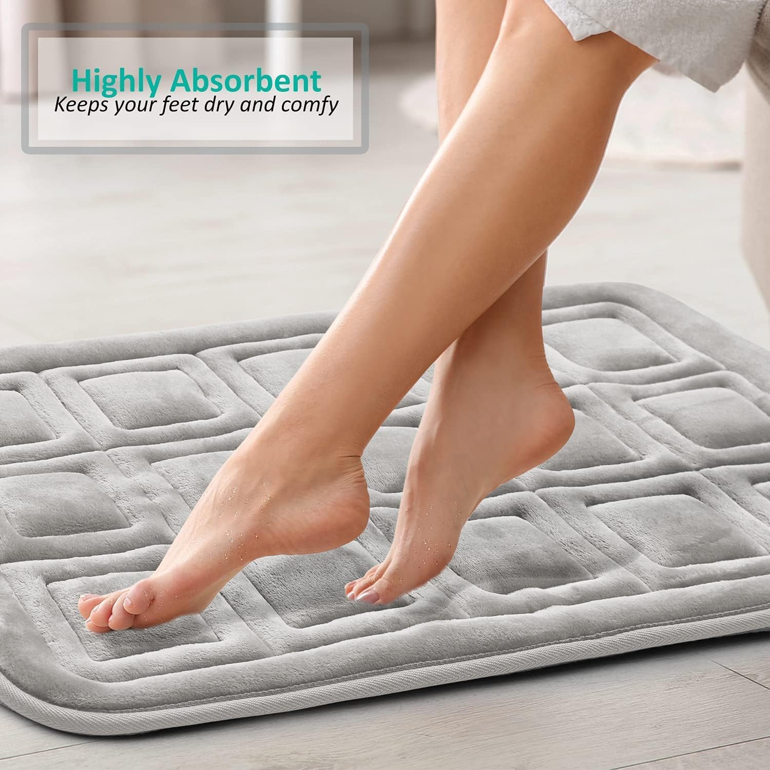 Set of 3 Bath Mats, Non-Slip Velvet Memory Foam Bathroom Rugs, Machine Wash, Soft and Plush Bath Rugs, 17 x 24 Inch