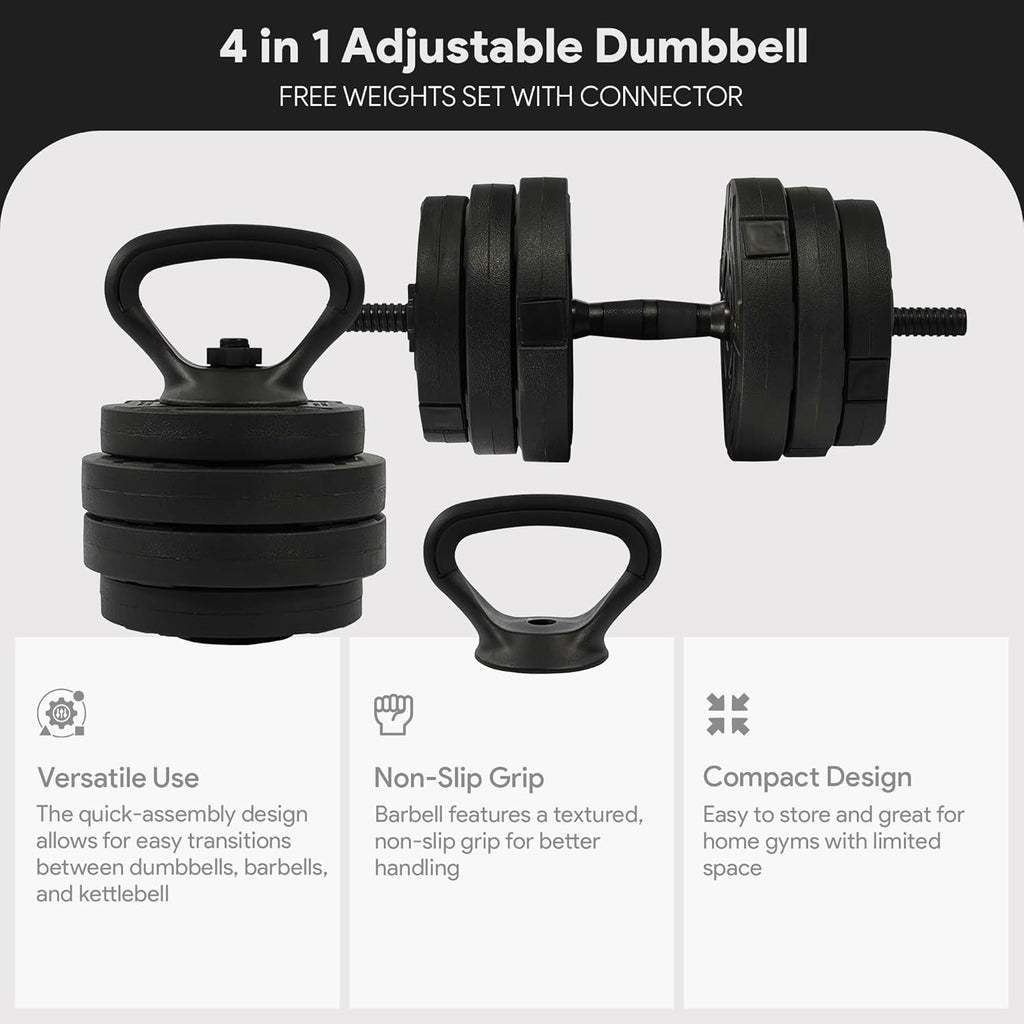 Adjustable Dumbbells, 60lbs Free Weight Set with Connector, Multiple Function Dumbbells Set Barbell, Kettlebells