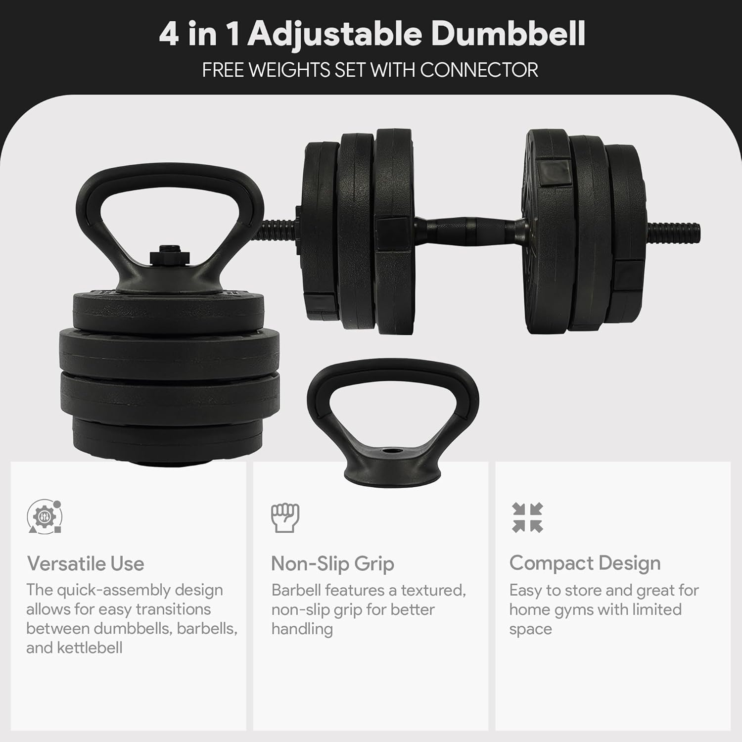 Adjustable Dumbbells, 60lbs Free Weight Set with Connector, Multiple Function Dumbbells Set Barbell, Kettlebells