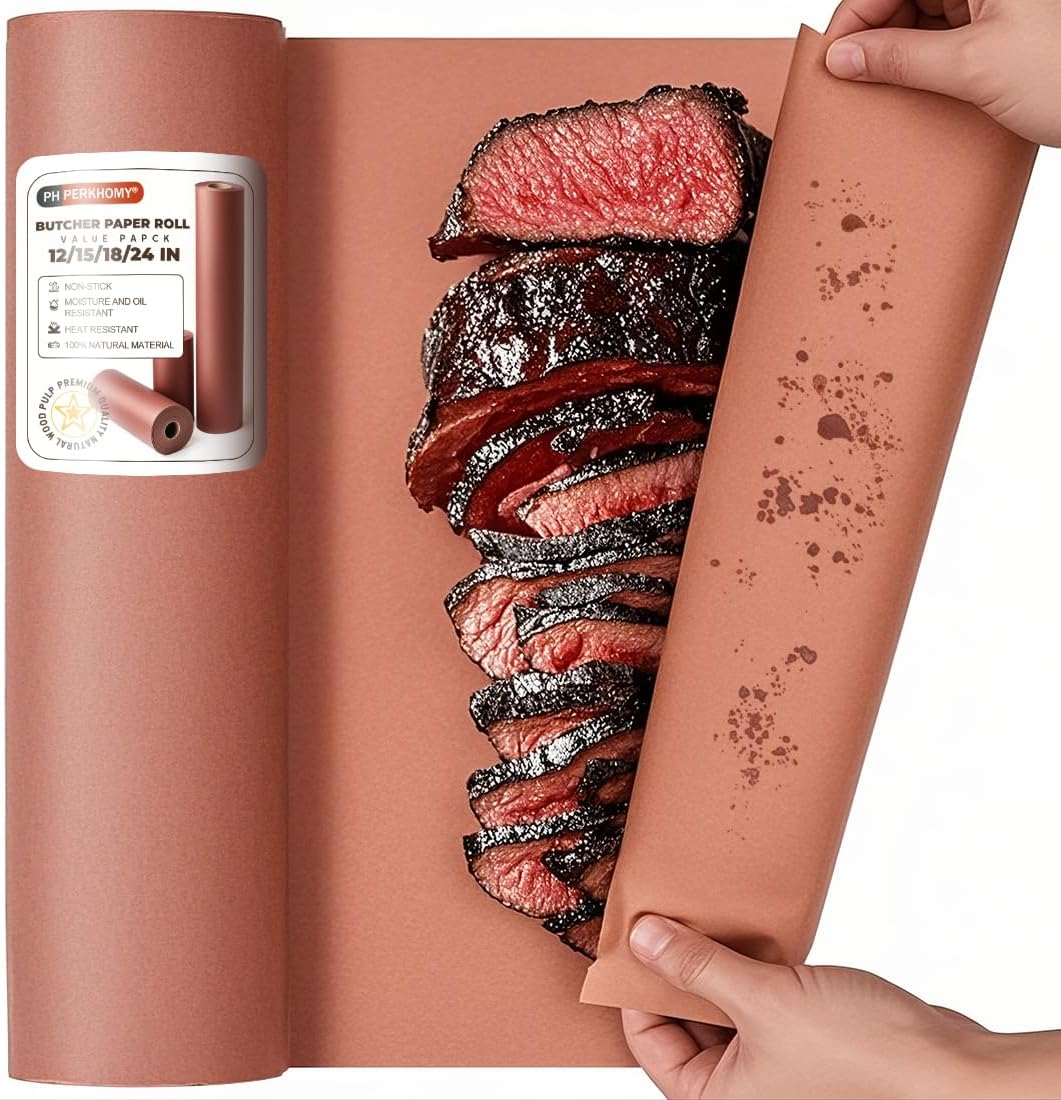 PerkHomy 18" x 200' (2400") Pink Butcher Paper Roll for Smoker BBQ Grilling Smoking Meat Unbleached Uncoated Unwaxed
