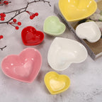 White Heart-shaped Ceramic Side Dipping Bowl, 5" Porcelain Dish Bowl Set of 6, Mini Appetizer Plates Seasoning Dishes
