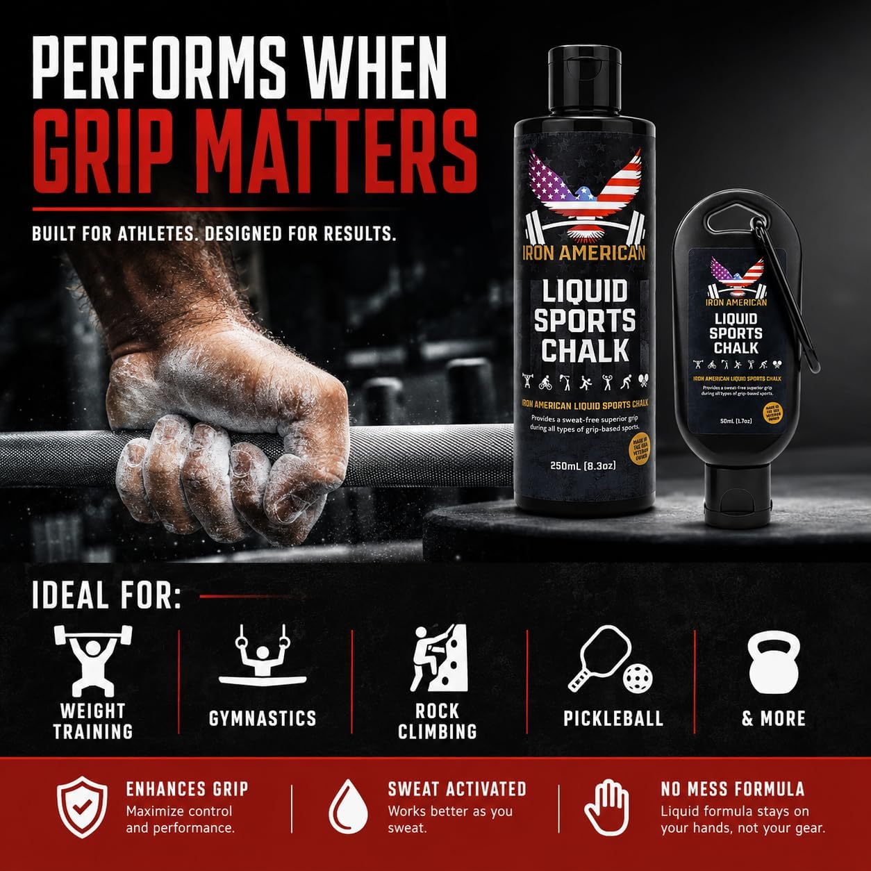 Liquid Chalk - No-Mess Long-Lasting Grip Chalk for Weightlifting, Gymnastics, Rock Climbing, and Fitness Training