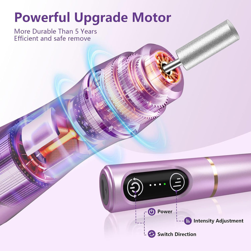 Cordless Nail Drill Electric Nail File Kit, Rechargeable Efile Set, Portable Acrylic Gel Nail Polish Remover Machine