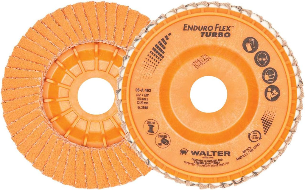 Walter 06A462 4-1/2x7/8 Enduro-Flex Turbo Discs Fast Grinding Blending Flap Disc Grit 36/60 Type 27, 10 pack