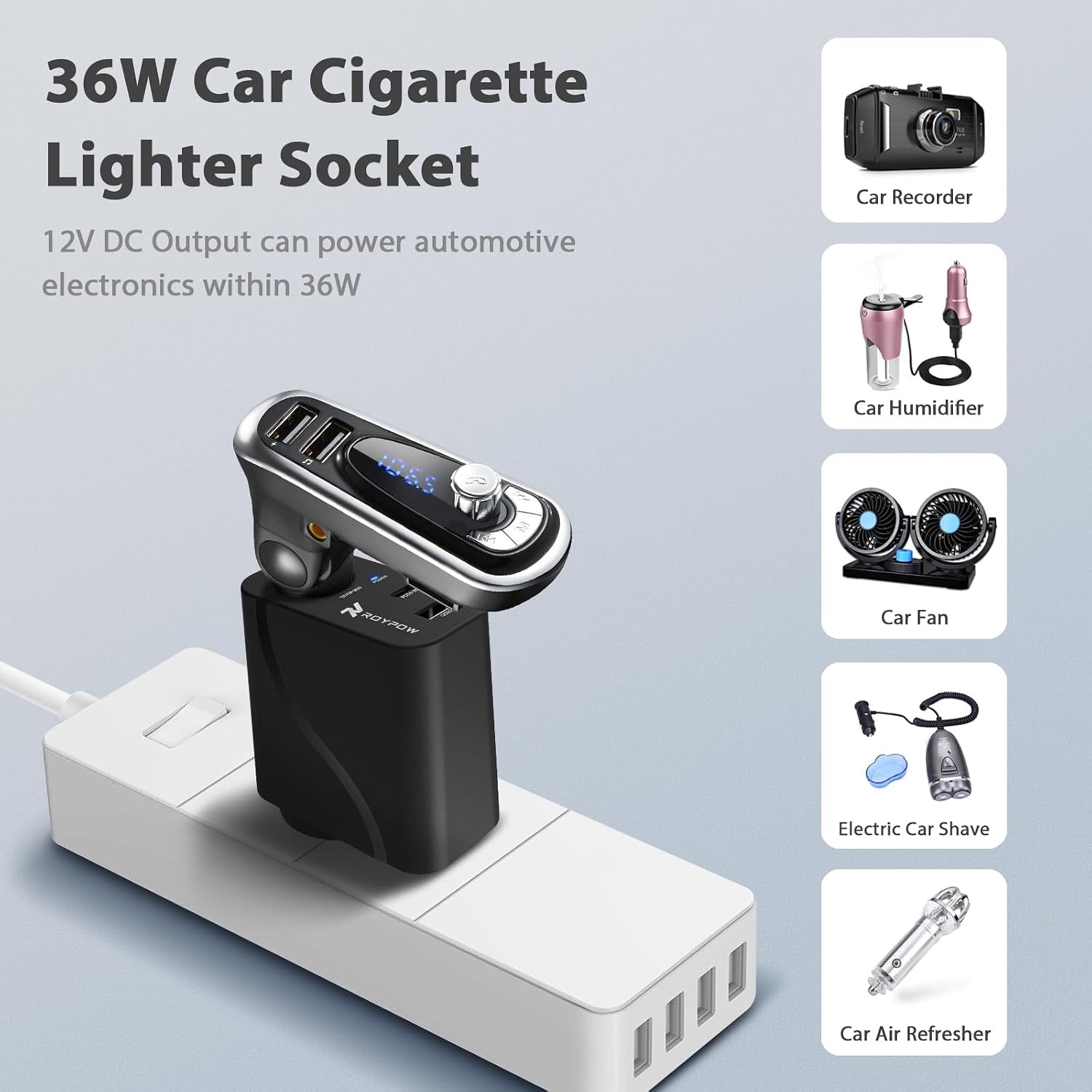 AC to DC Converter, 110V/120V to12V Converter, 36W USB C Charger with Car Cigarette Lighter Socket, 3-Ports Wall