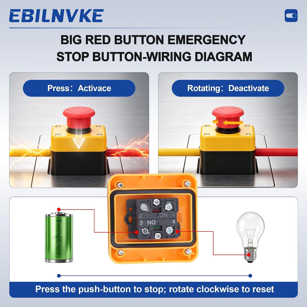 Emergency Stop Push Button Switch, 1NO 1NC 660V 10A 1 Pack