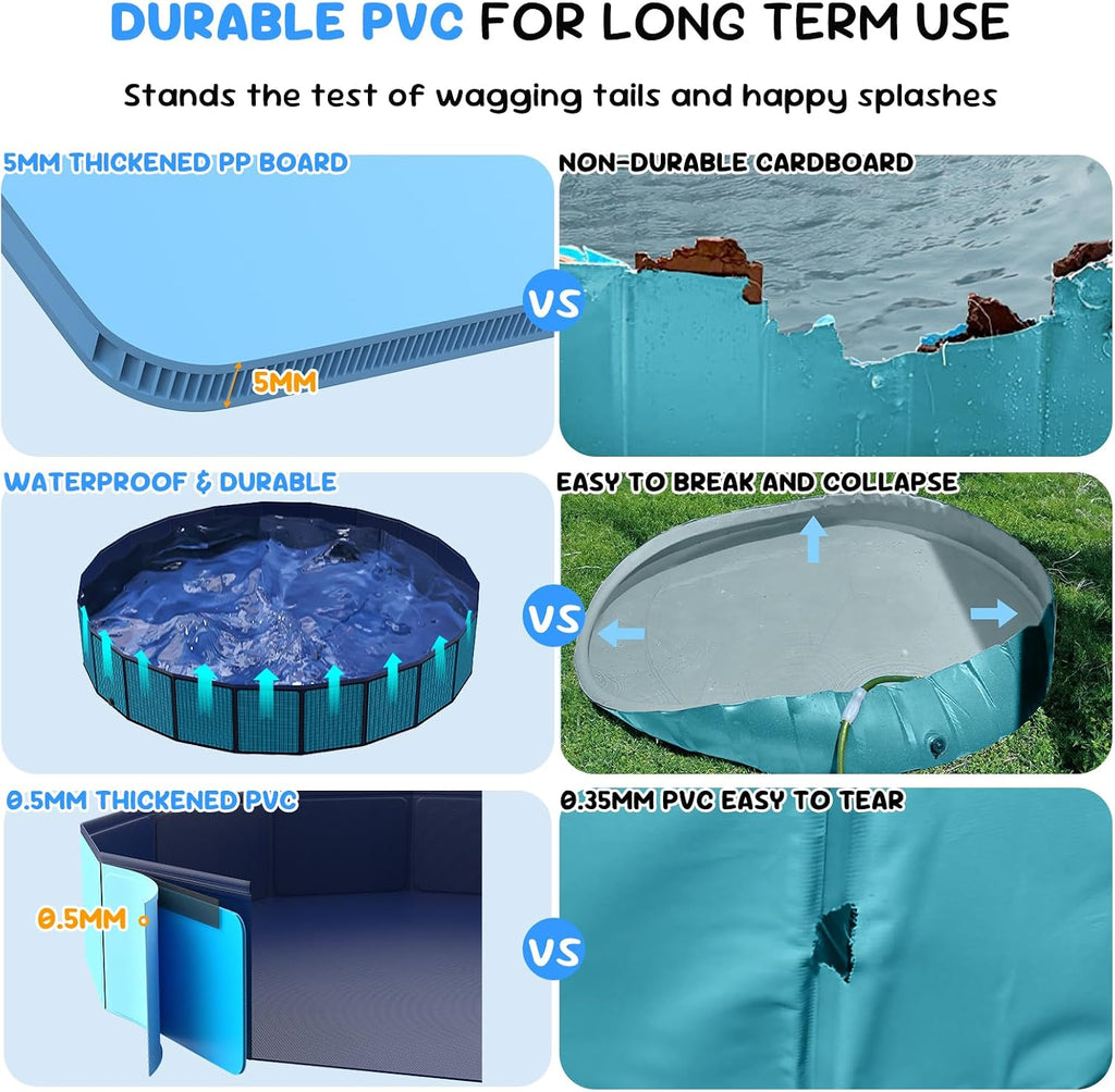47'' Foldable Dog Pet Bath Pool, Heavy Duty Non-Slip Kiddie Pool, Plastic Pet Wading Pool for Puppy Small Medium
