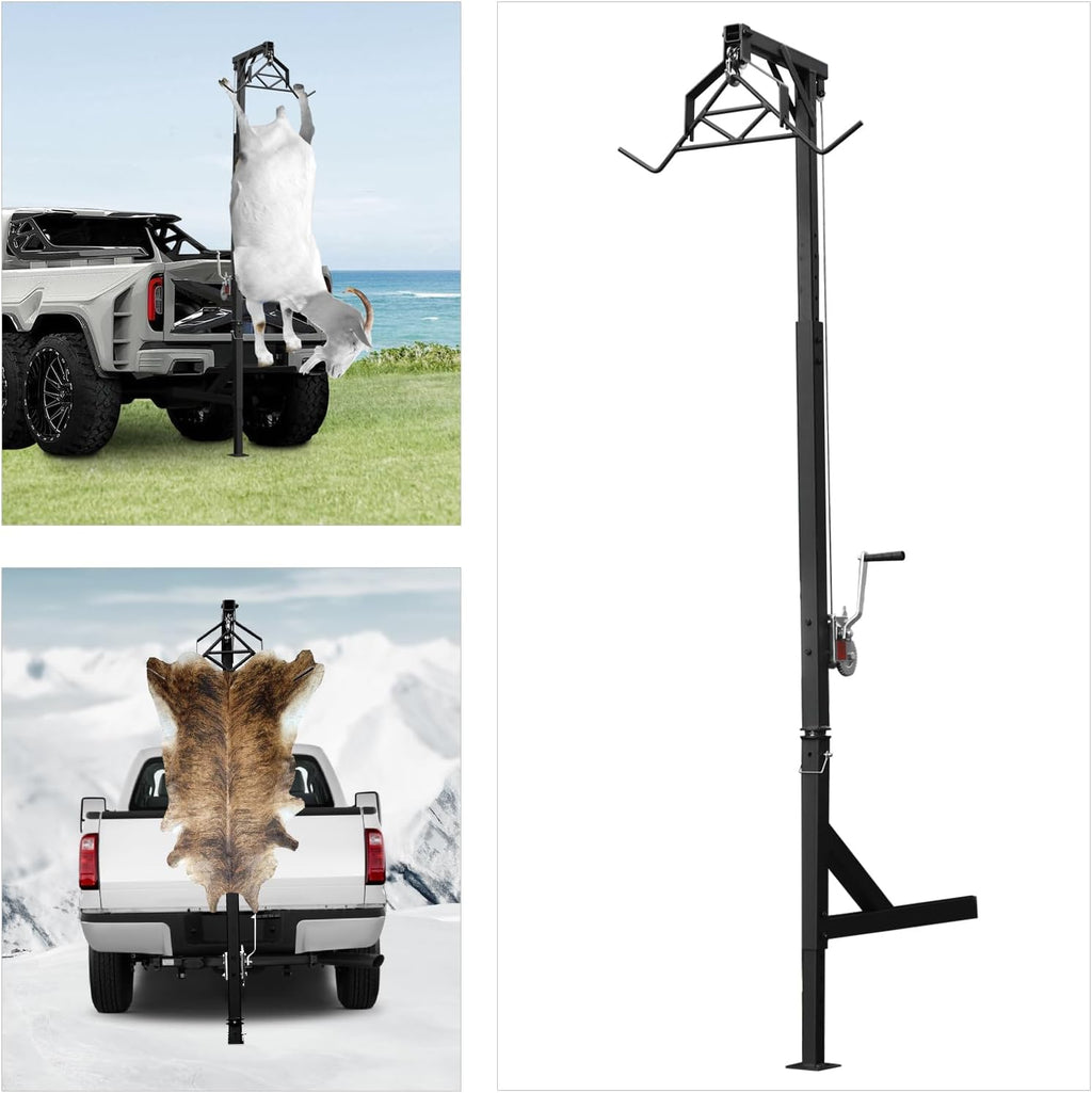 Portable Game Hoist, 600lbs Capacity Hitch Game Hoist, Winch Lift Gambrel Set 360 Degree Swivel Hitch Mounted