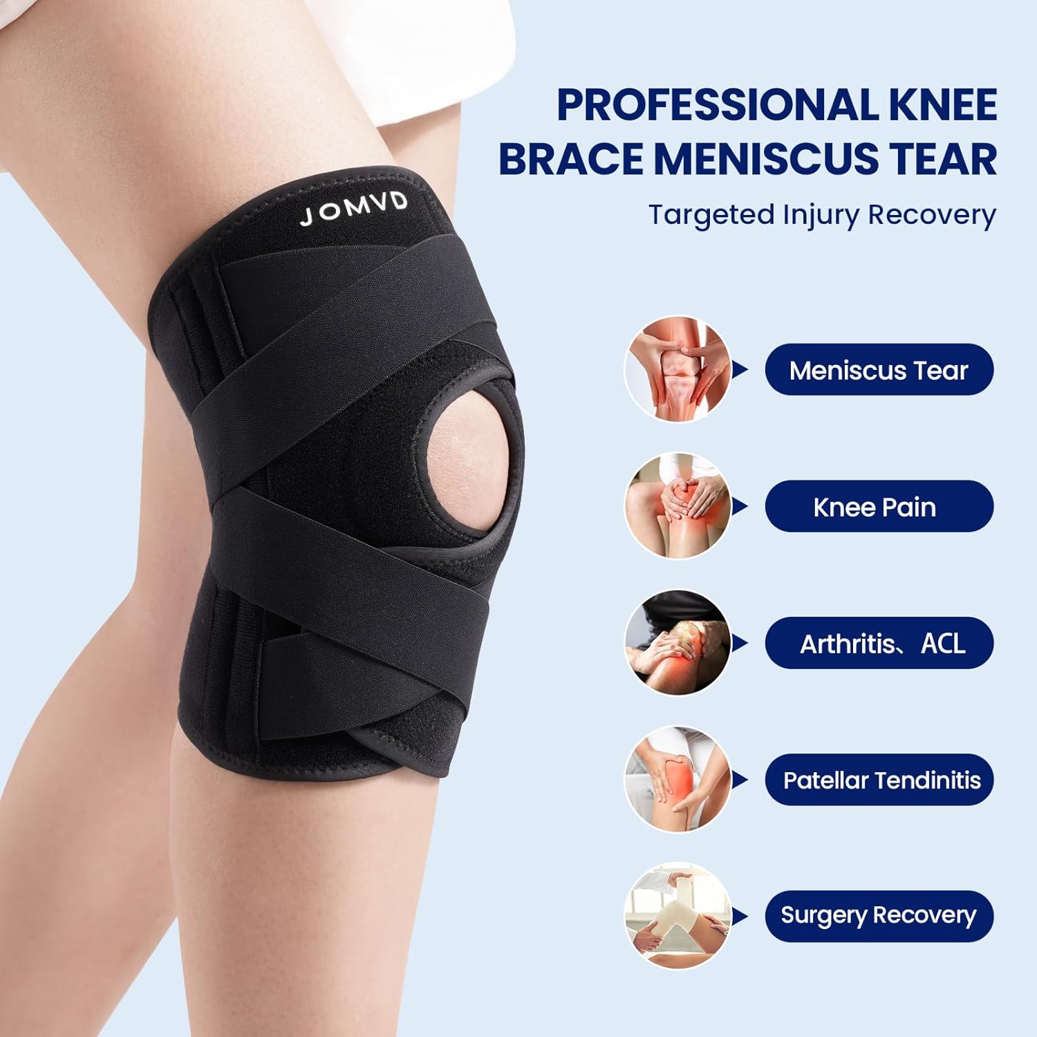 Knee Brace for Knee Pain, Meniscus Tear, ACL, Adjustable Knee Support with Side Spring Stabilizers for Meniscus Tear
